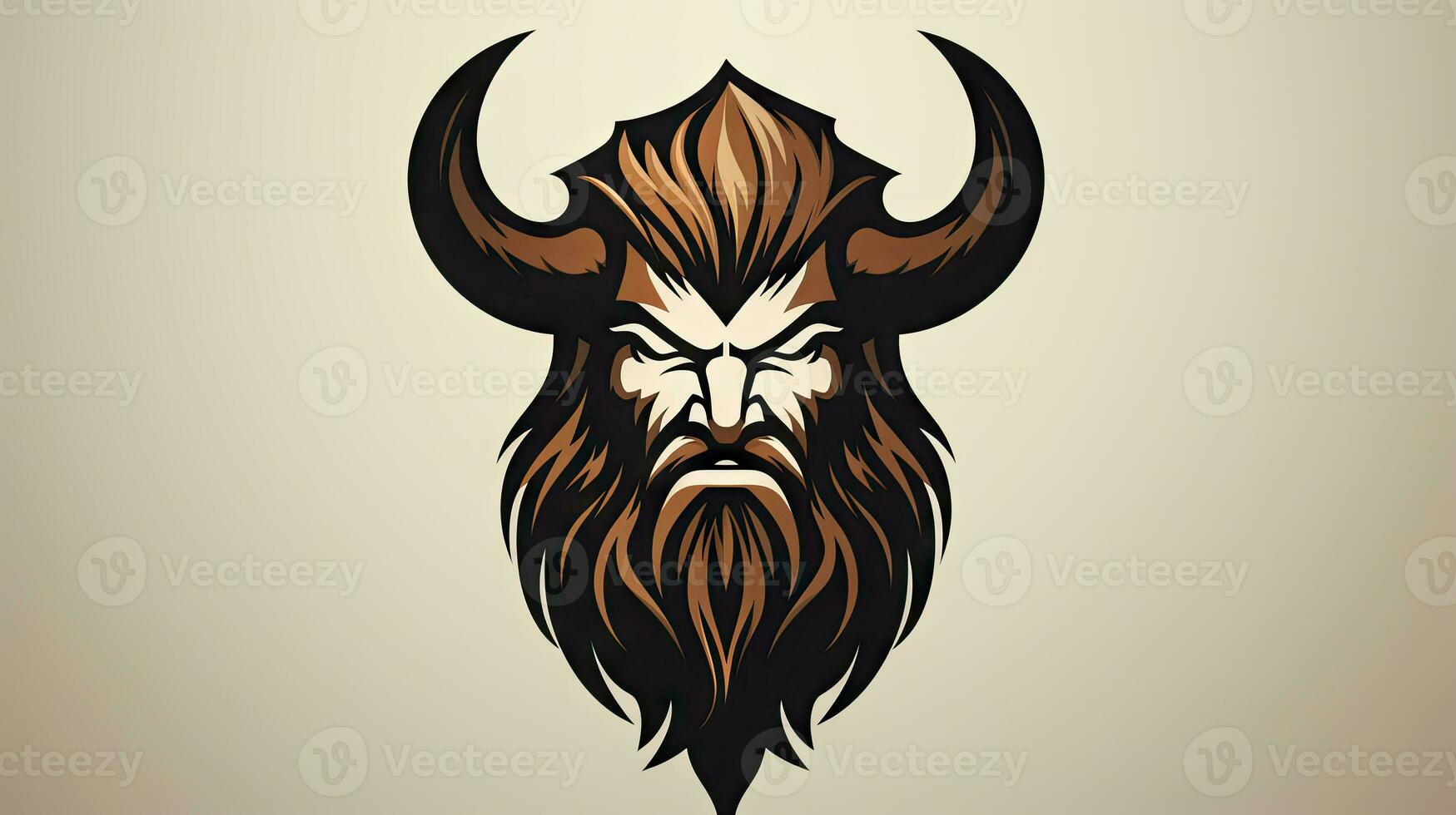 Vector illustration of a viking head with horns and a beard. photo