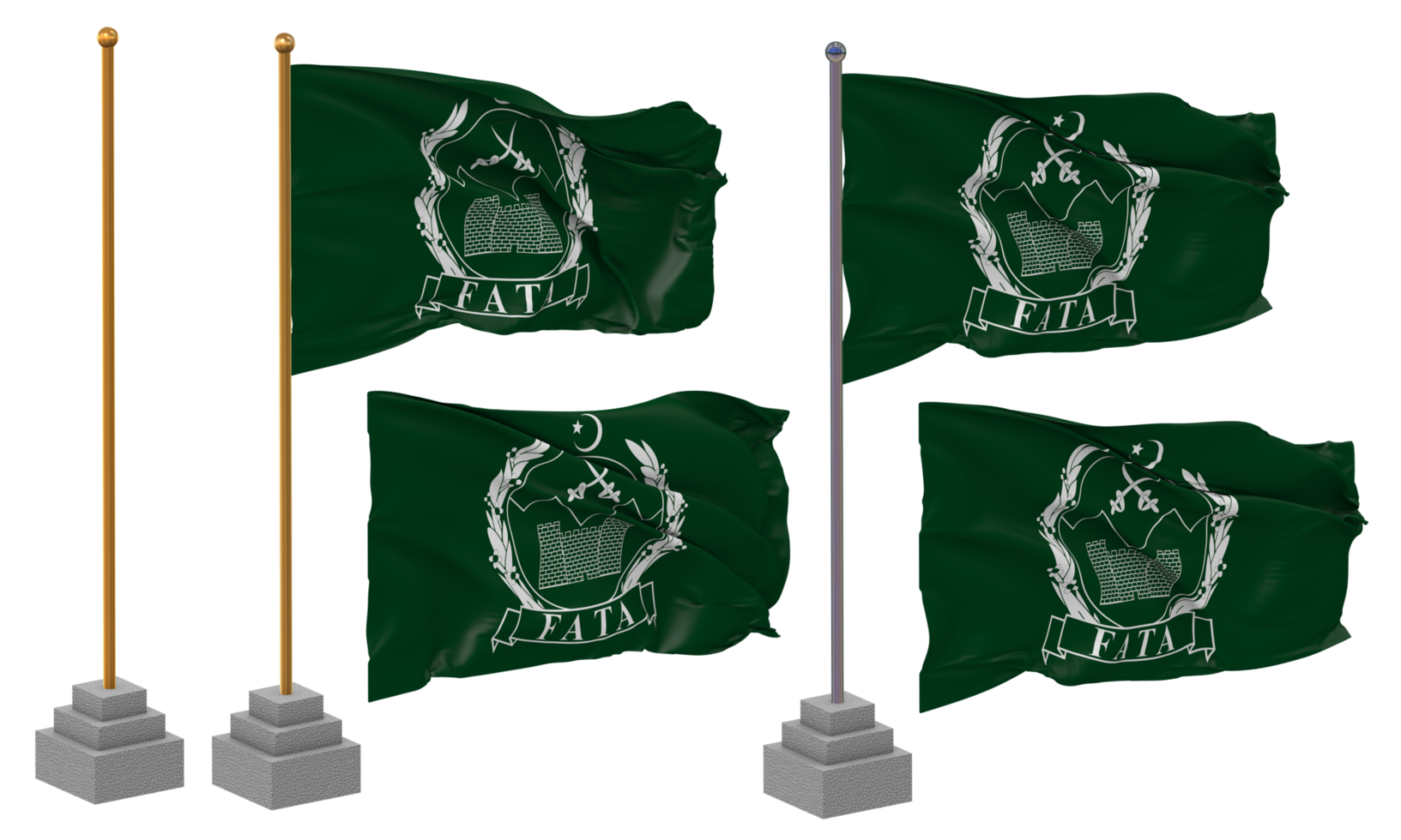 Federally Administered Tribal Areas, FATA Flag Waving Different Style With Stand Pole Isolated, 3D Rendering png