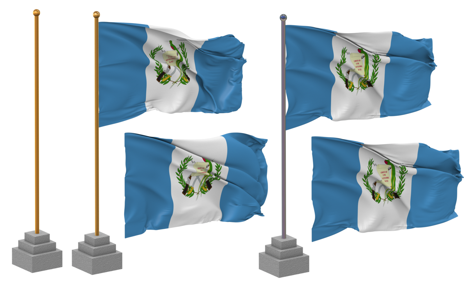 Guatemala Flag Waving Different Style With Stand Pole Isolated, 3D Rendering png
