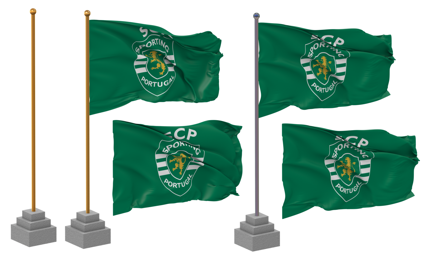 Sporting Clube de Portugal, Sporting CP Flag Waving Different Style With Stand Pole Isolated, 3D Rendering png