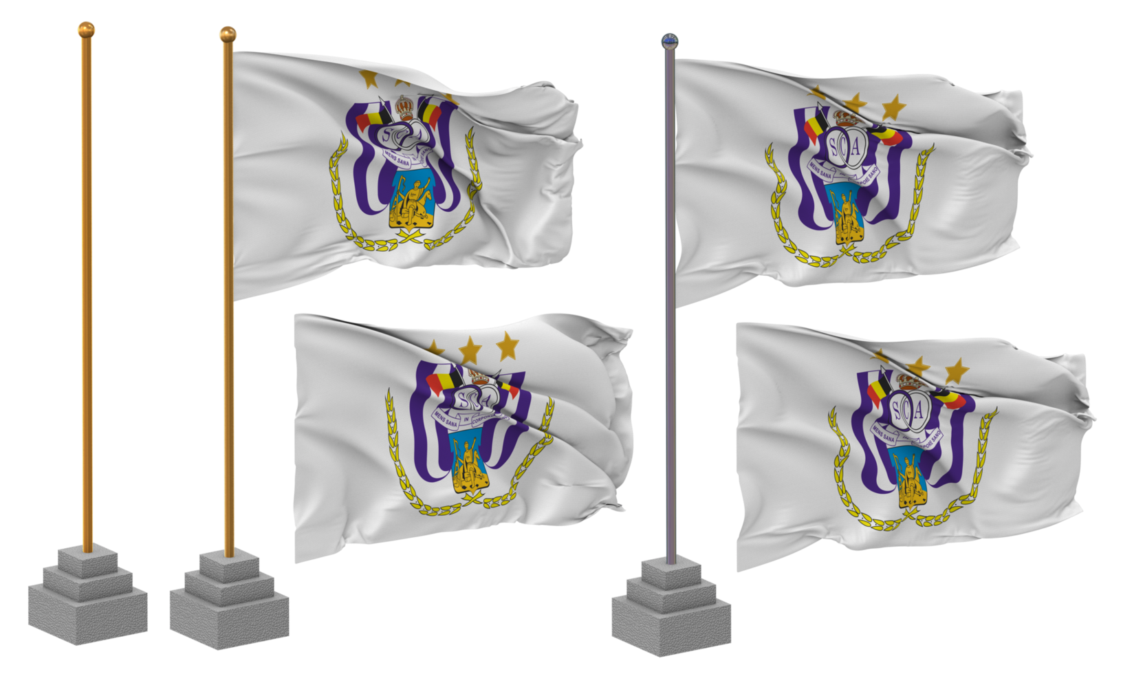 Royal Sporting Club Anderlecht Flag Waving Different Style With Stand Pole Isolated, 3D Rendering png