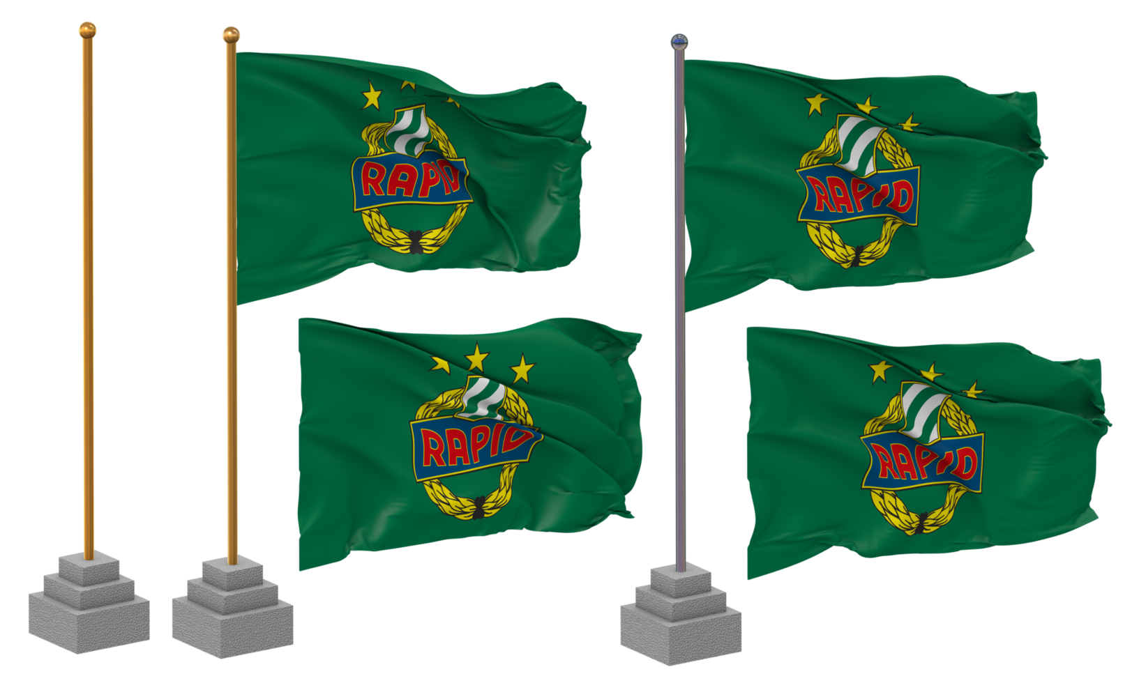 Sportklub Rapid Wien, SK Rapid Wien Flag Waving Different Style With Stand Pole Isolated, 3D Rendering png