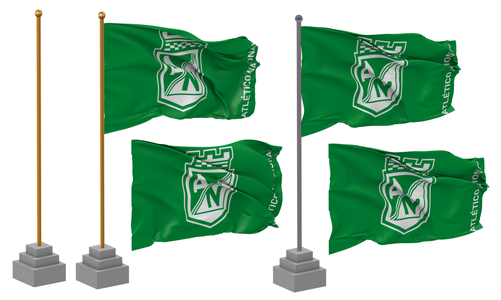 Atletico Nacional SA Football Club Flag Waving Different Style With Stand Pole Isolated, 3D Rendering png