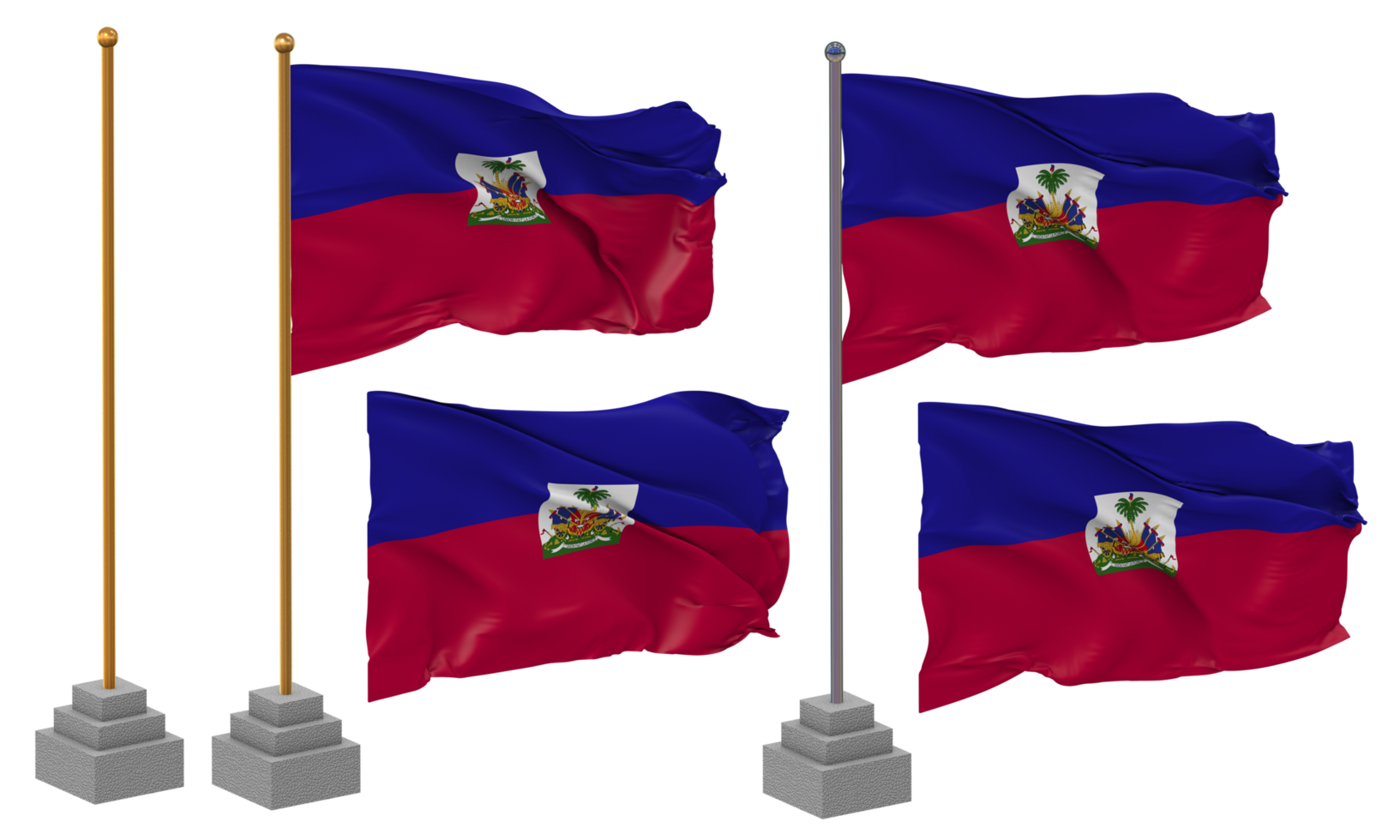 Haiti Flag Waving Different Style With Stand Pole Isolated, 3D Rendering png