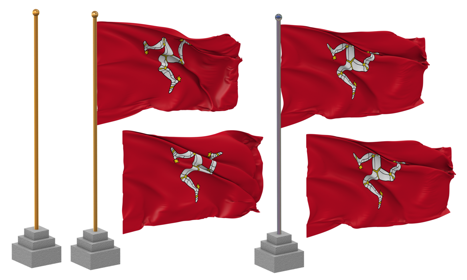 Isle of Man Flag Waving Different Style With Stand Pole Isolated, 3D Rendering png