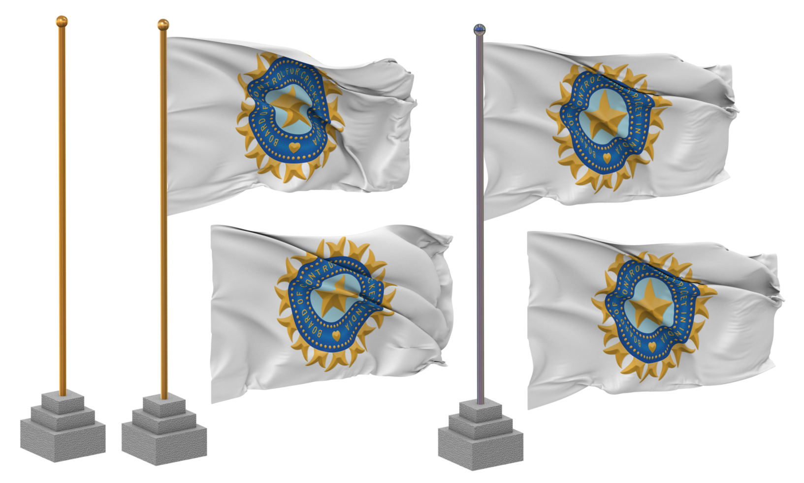 Board of Control for Cricket in India, BCCI Flag Waving Different Style With Stand Pole Isolated, 3D Rendering png