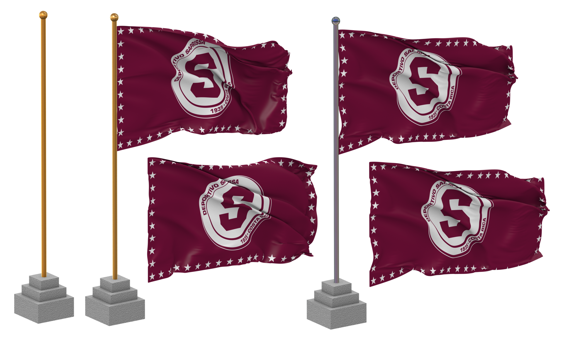 Deportivo Saprissa Flag Waving Different Style With Stand Pole Isolated