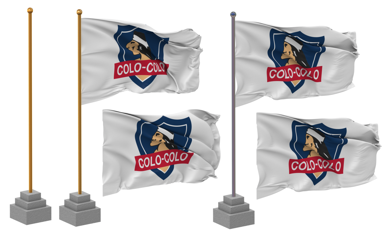 Club Social y Deportivo Colo Colo Flag Waving Different Style With Stand Pole Isolated, 3D Rendering png
