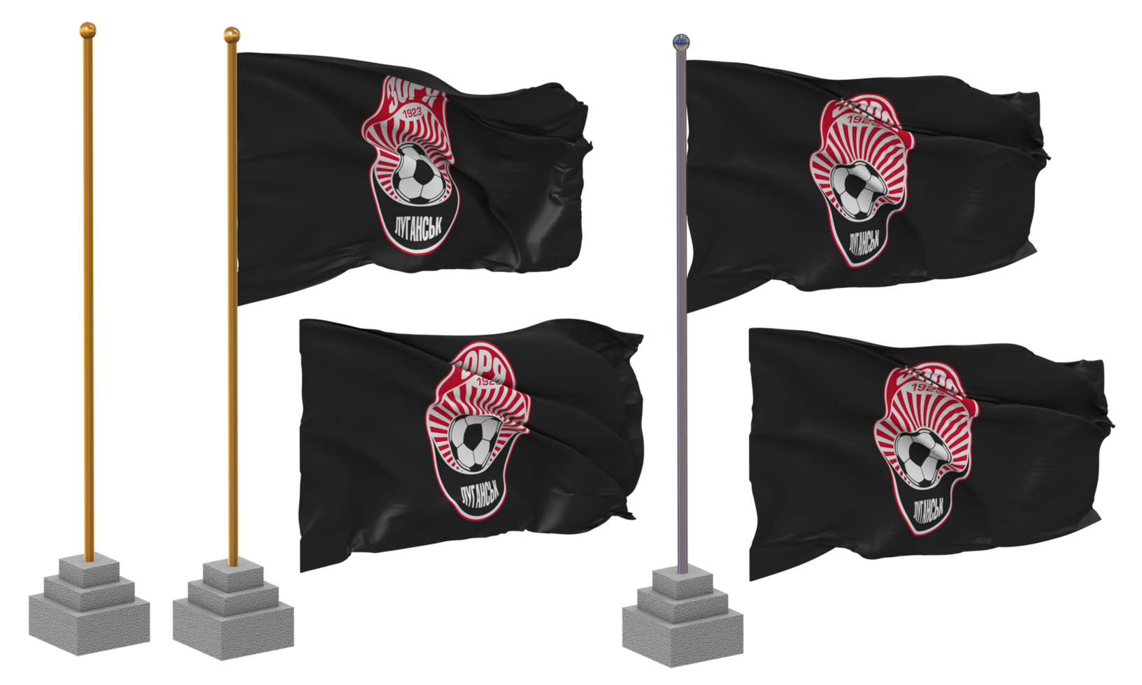 FC Zorya Luhansk Flag Waving Different Style With Stand Pole Isolated, 3D Rendering png