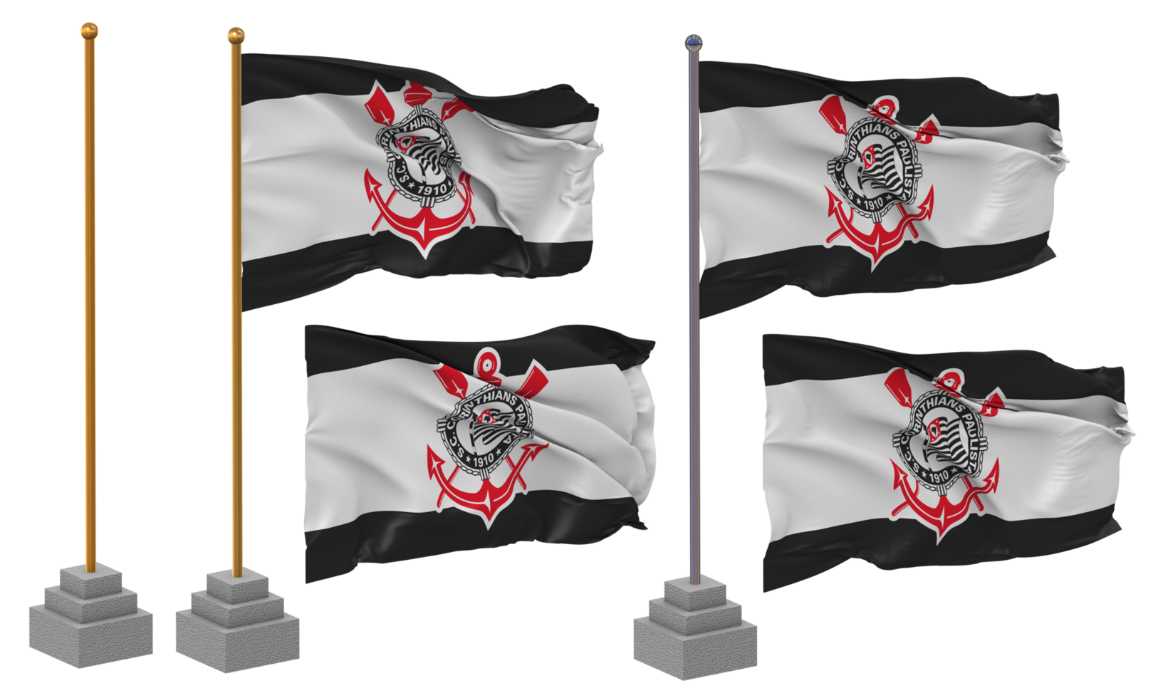 Sport Club Corinthians Paulista Flag Waving Different Style With Stand Pole Isolated, 3D Rendering png