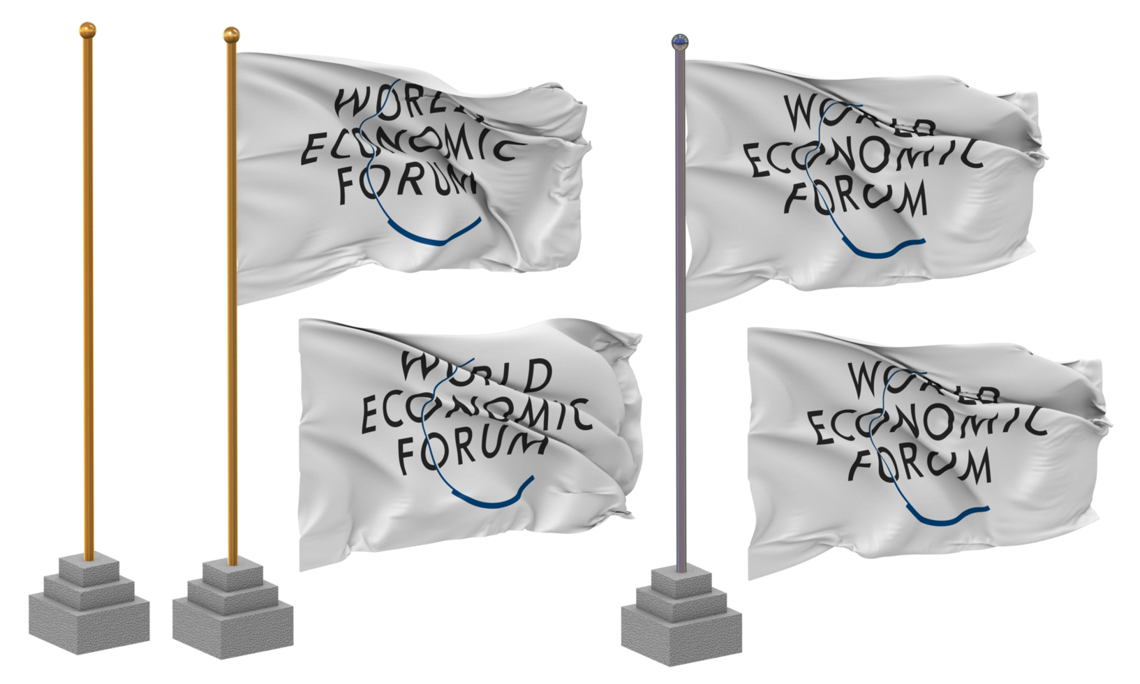World Economic Forum, WEF Flag Waving Different Style With Stand Pole Isolated, 3D Rendering png