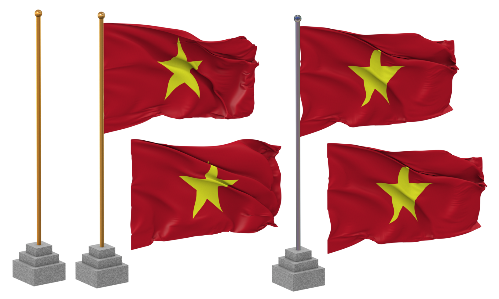 Vietnam Flag Waving Different Style With Stand Pole Isolated, 3D Rendering png