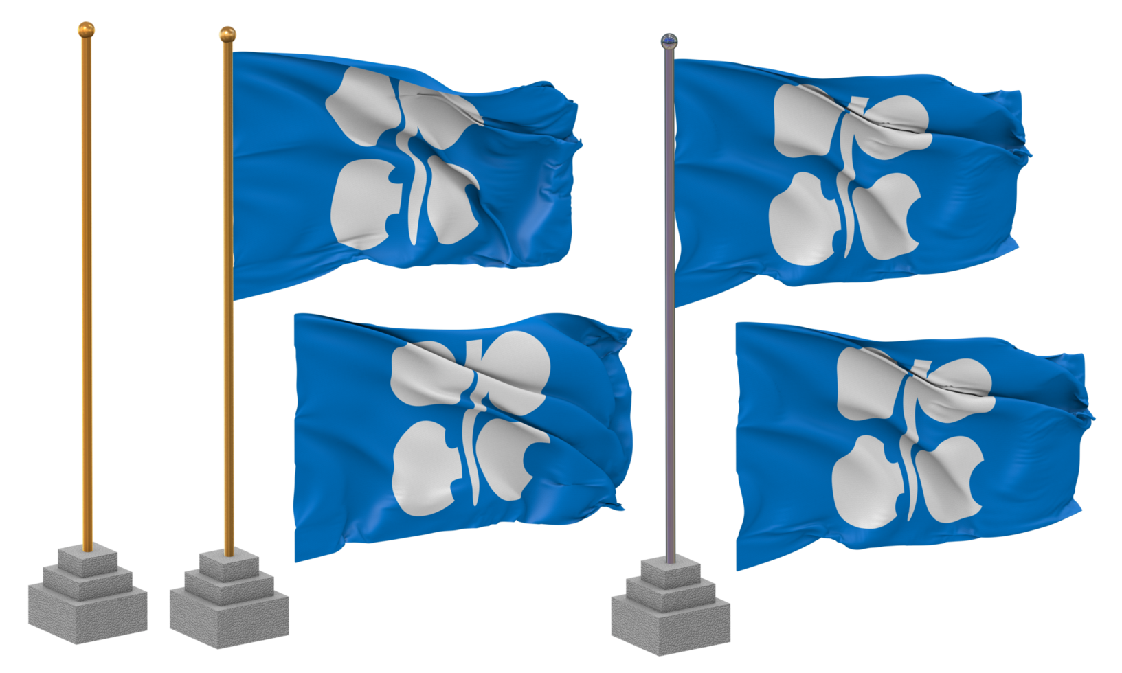 Organization of the Petroleum Exporting Countries, OPEC Flag Waving Different Style With Stand Pole Isolated, 3D Rendering png