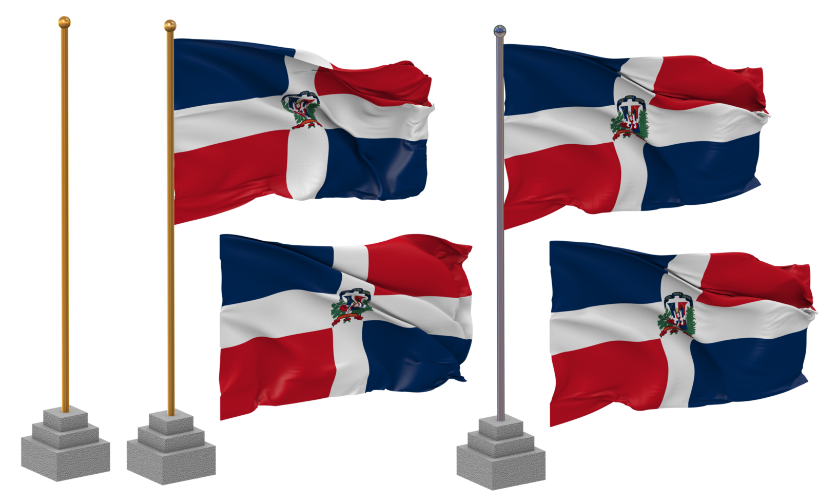 Dominican Republic Flag Waving Different Style With Stand Pole Isolated, 3D Rendering png