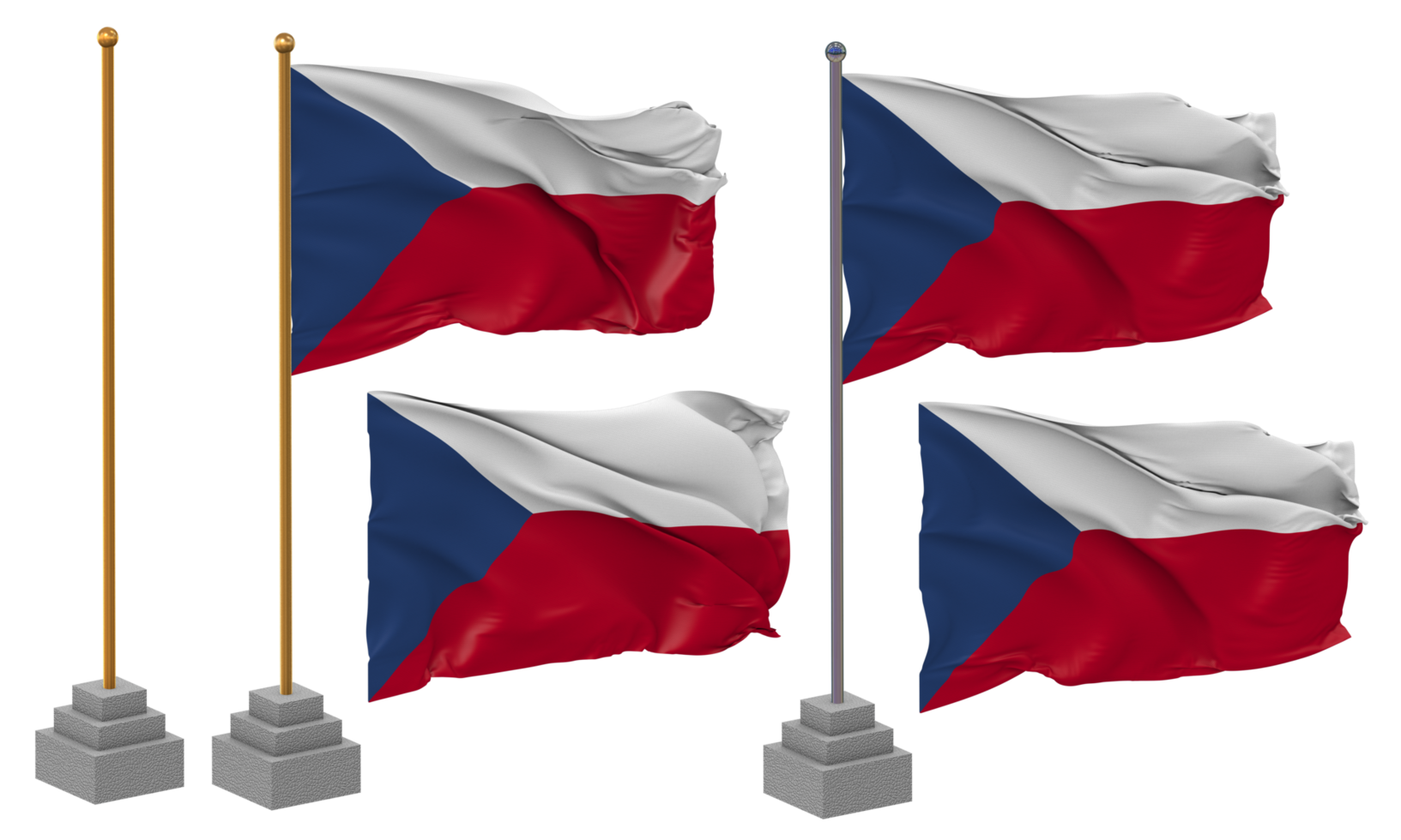 Czech Republic Flag Waving Different Style With Stand Pole Isolated, 3D Rendering png