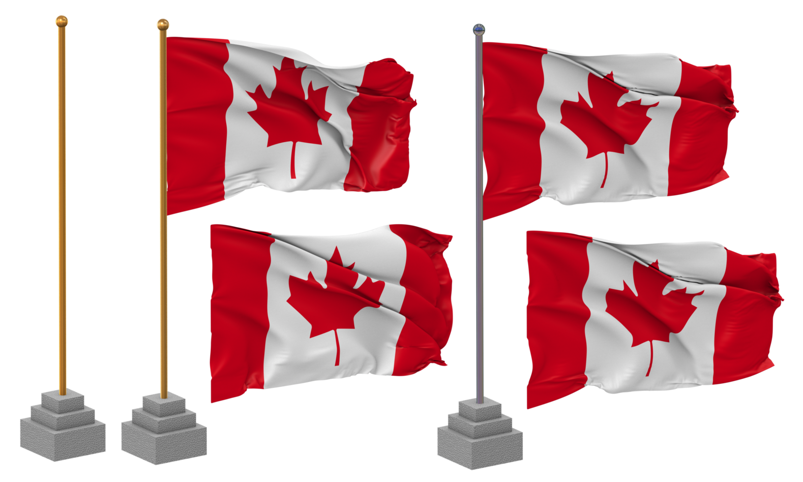Canada Flag Waving Different Style With Stand Pole Isolated, 3D Rendering png