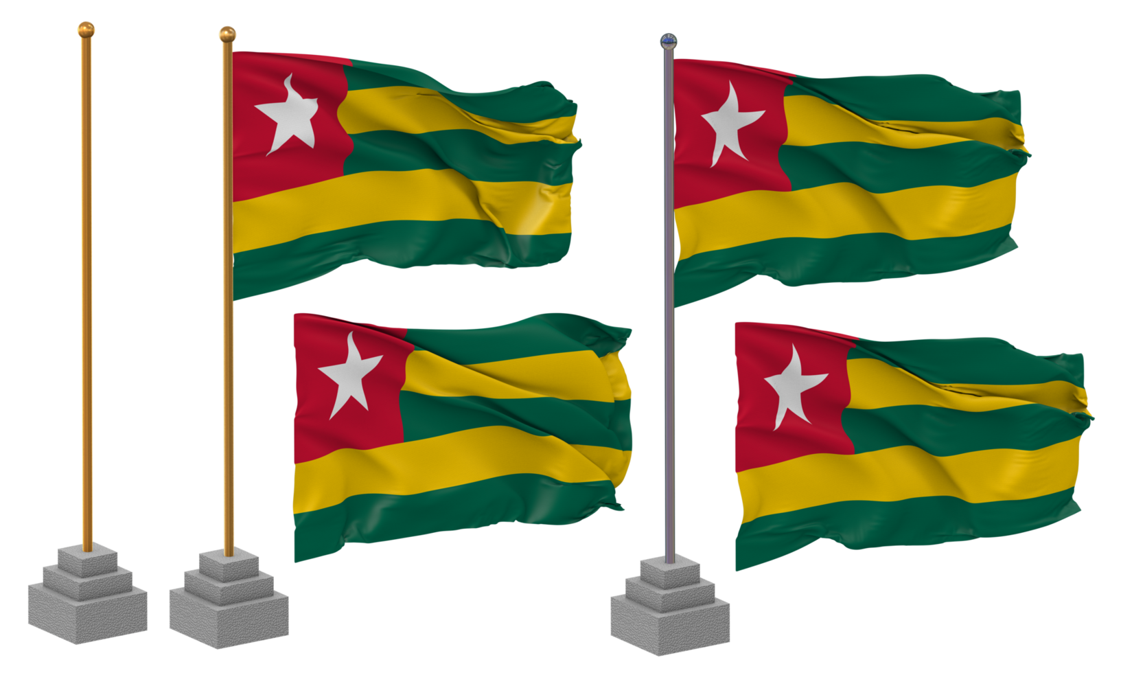 Togo Flag Waving, Stand, Pole, Isolated, 3d illustration, 3d rendering, Flag, Golden, png