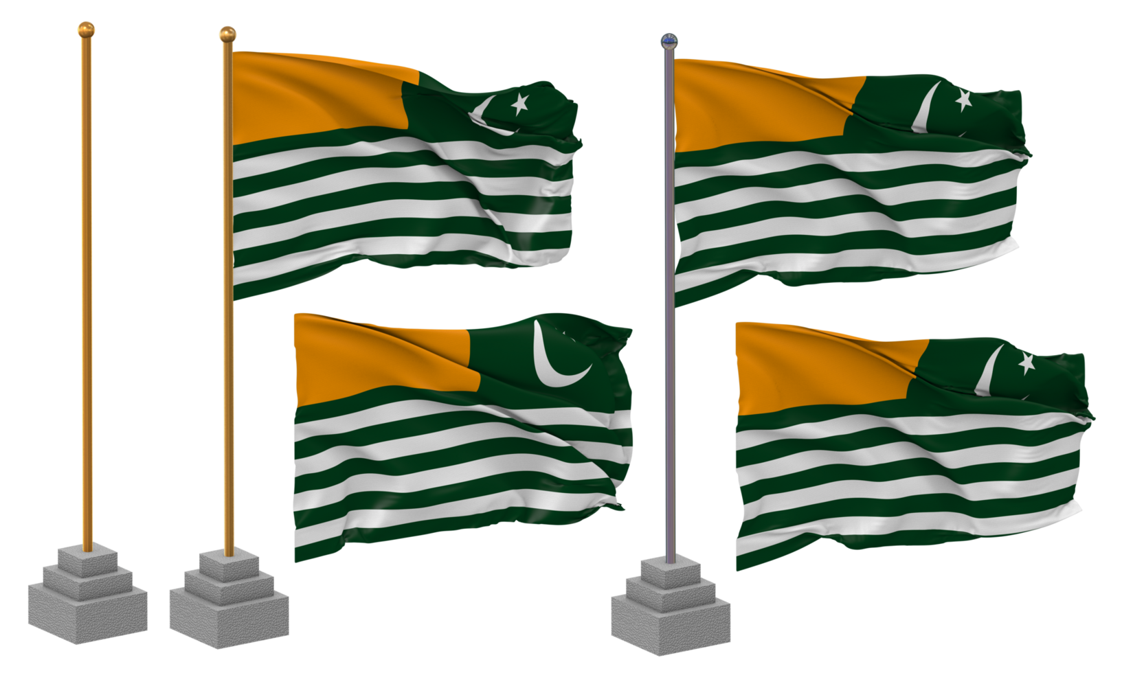 Azad Jammu and Kashmir, AJK Flag Waving Different Style With Stand Pole Isolated, 3D Rendering png