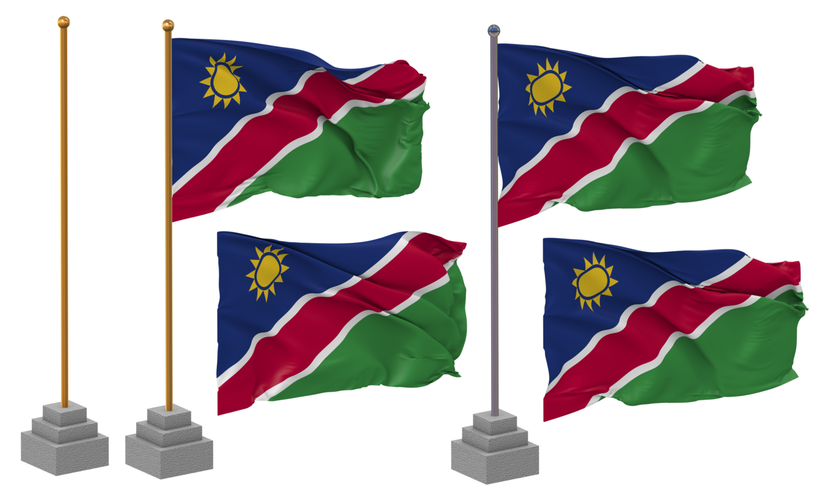 Namibia Flag Waving Different Style With Stand Pole Isolated, 3D Rendering png