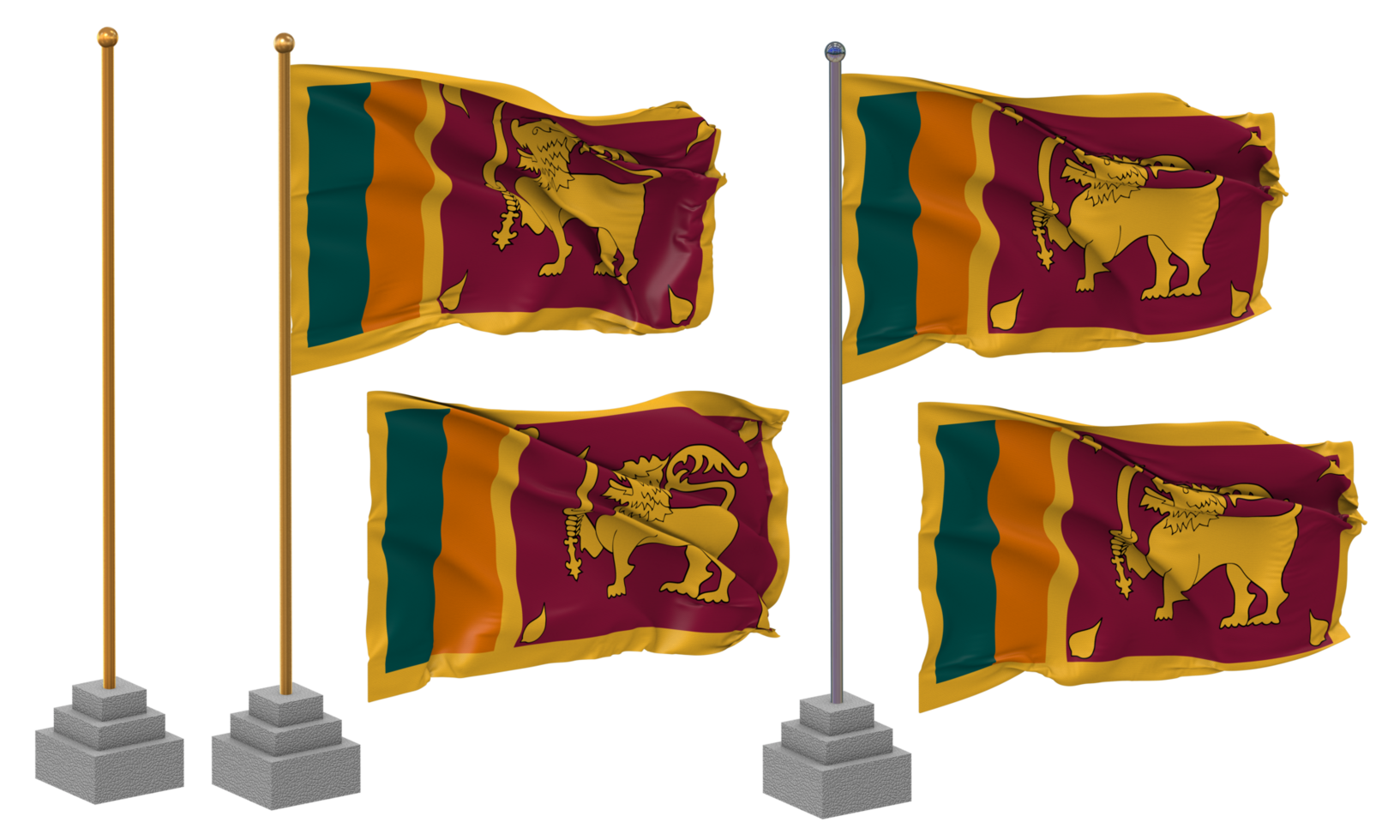 Sri Lanka Flag Waving, Stand, Pole, Isolated, 3d illustration, 3d rendering, Flag, Golden, png