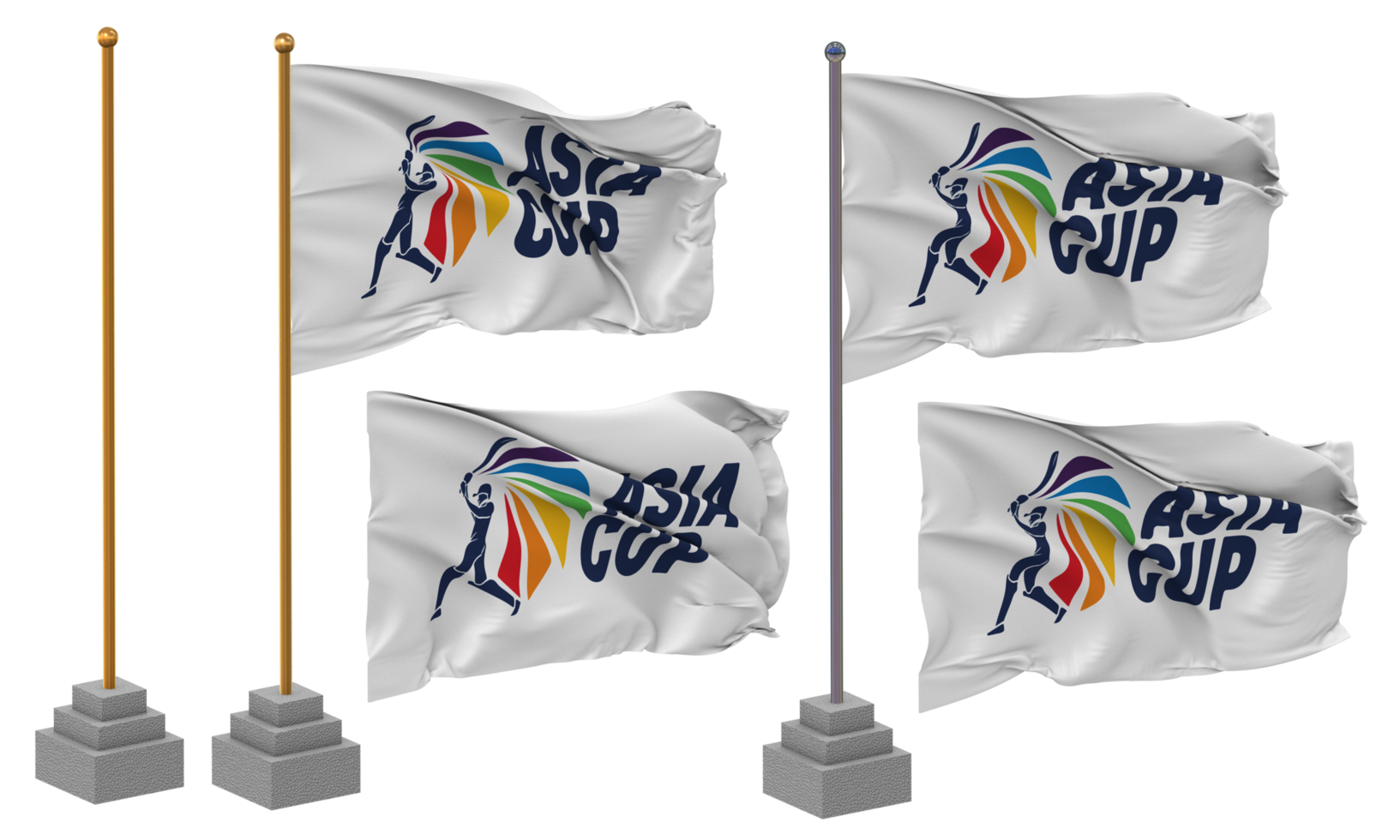 Asian Cup Flag Waving Different Style With Stand Pole Isolated, 3D Rendering png