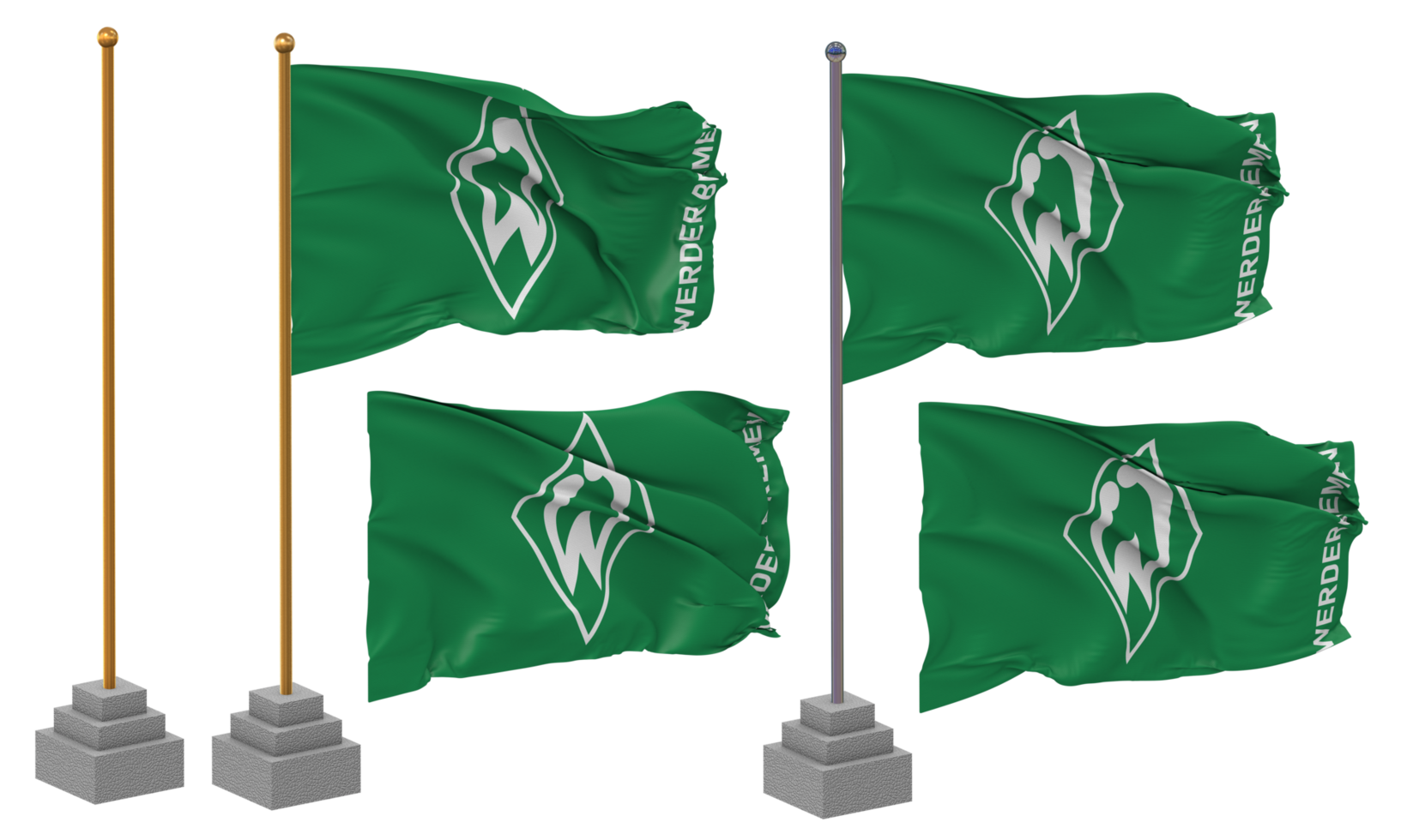 Sportverein Werder Bremen von 1899 e V, SV Werder Bremen Flag Waving Different Style With Stand Pole Isolated, 3D Rendering png