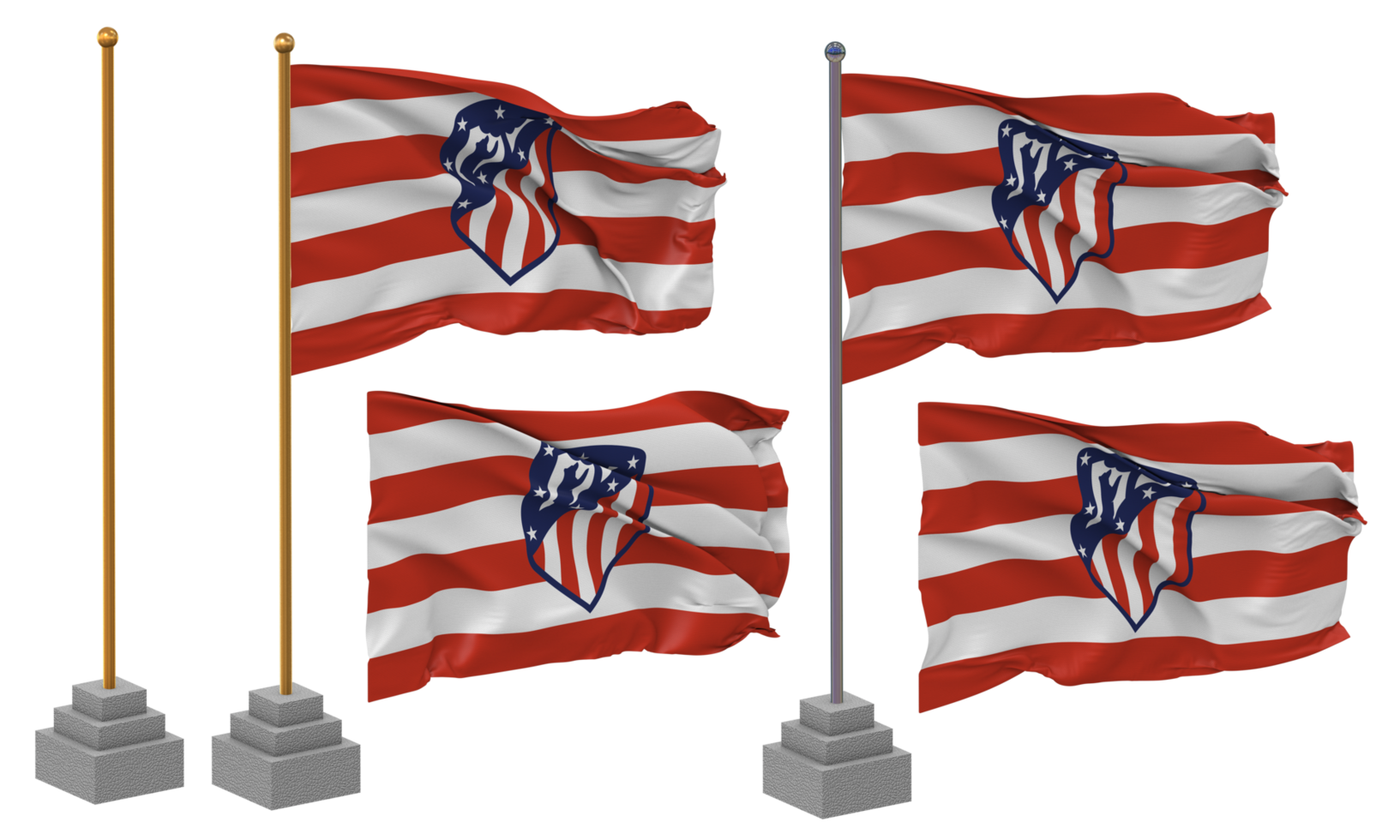 Club Atletico de Madrid Football Club Flag Waving Different Style With Stand Pole Isolated, 3D Rendering png
