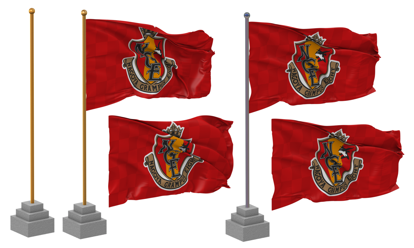 Nagoya Grampus Football Club Flag Waving Different Style With Stand Pole Isolated, 3D Rendering png