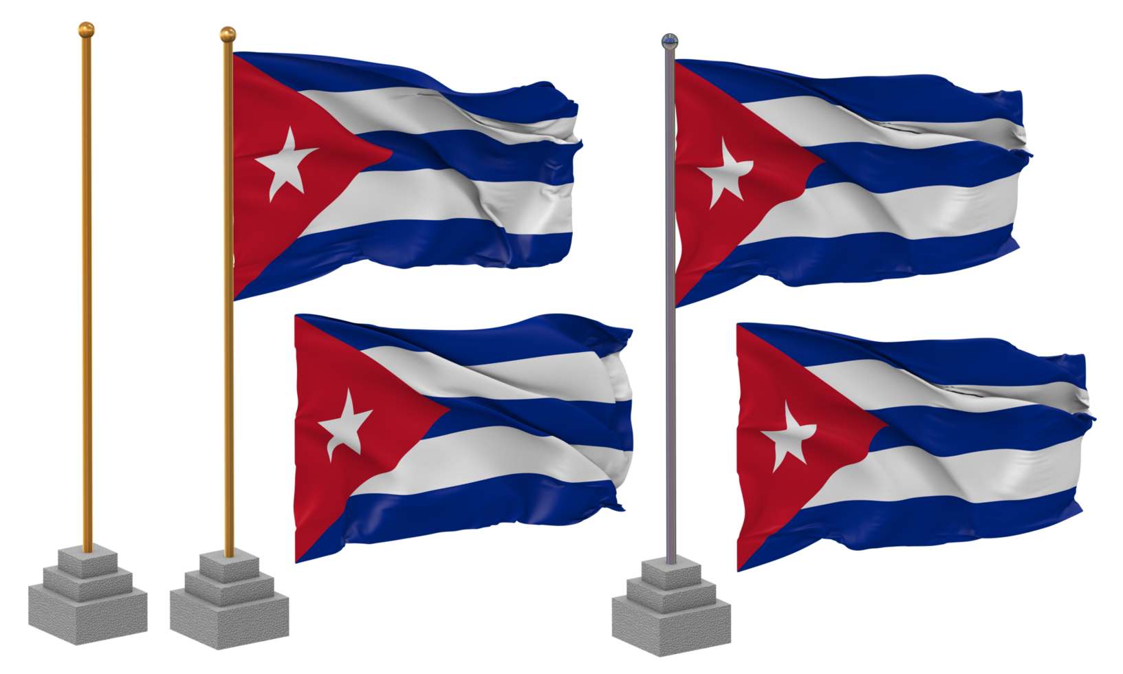 Cuba Flag Waving Different Style With Stand Pole Isolated, 3D Rendering png