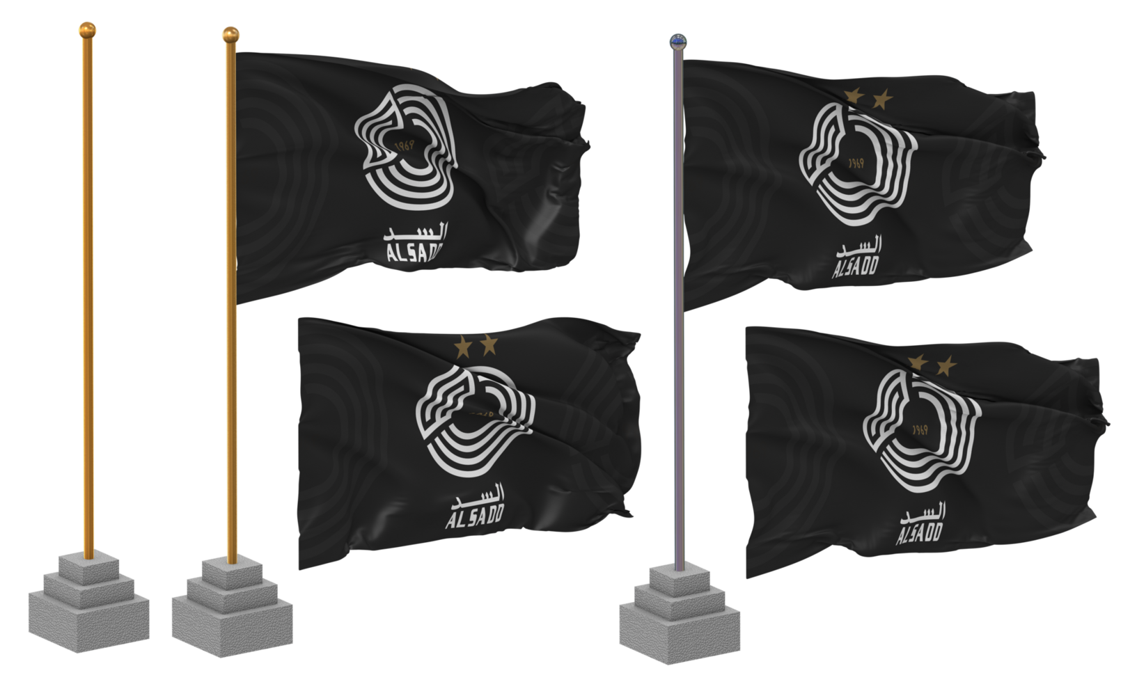 Al Sadd Sports Club Flag Waving Different Style With Stand Pole Isolated, 3D Rendering png