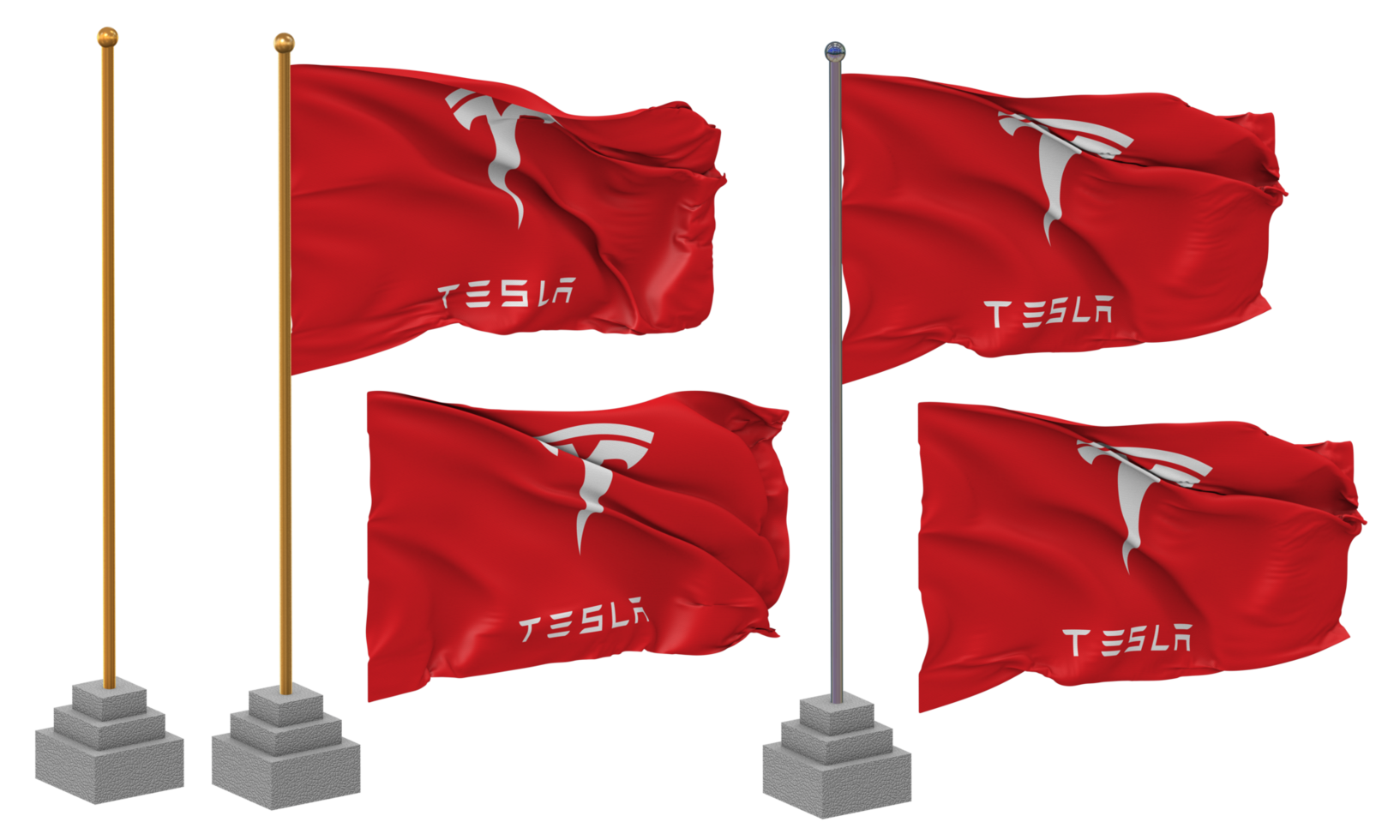 Tesla Inc Flag Waving Different Style With Stand Pole Isolated, 3D Rendering png