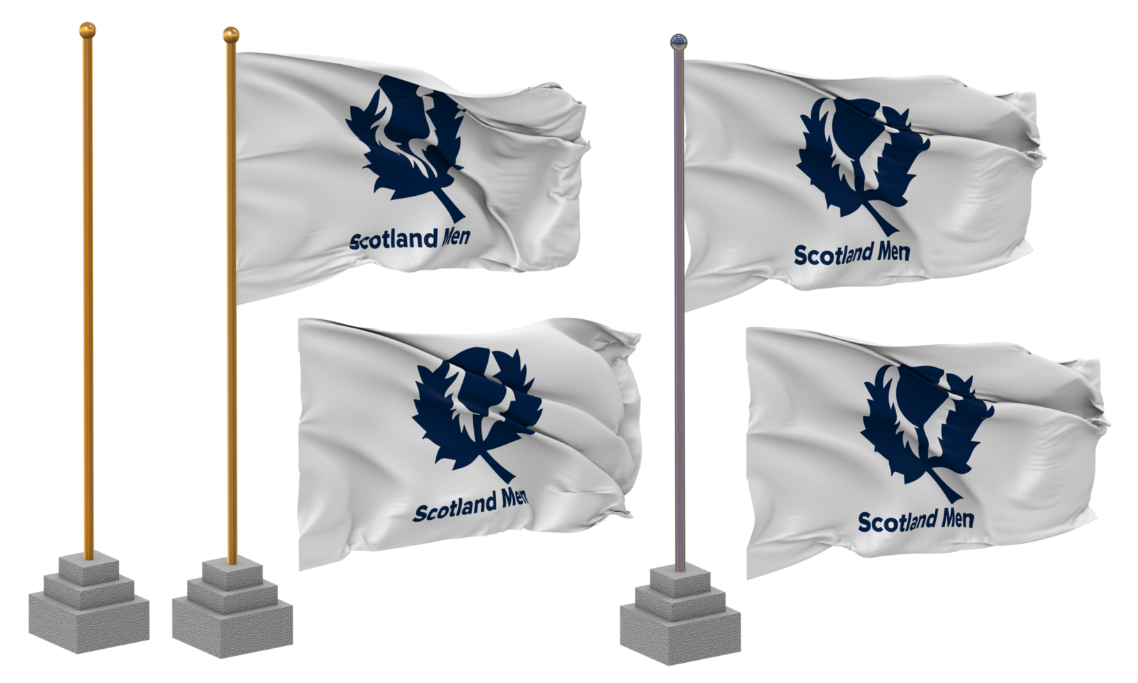 Scotland National Cricket Team, Cricket Scotland Flag Waving Different Style With Stand Pole Isolated, 3D Rendering png