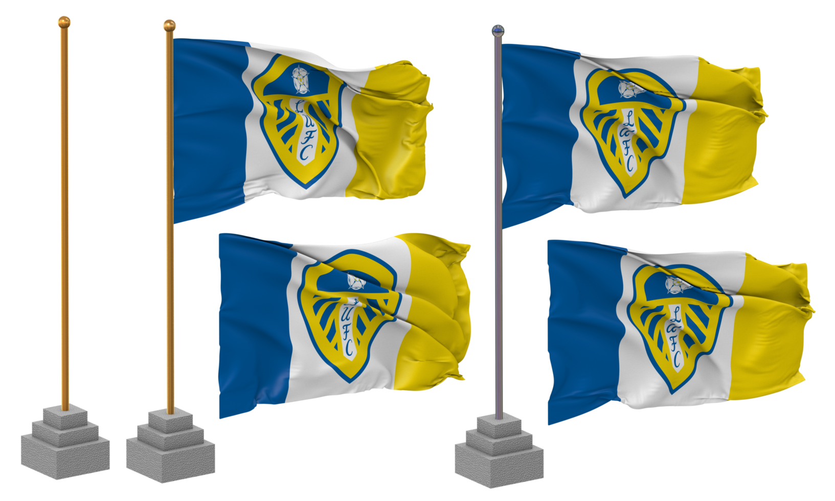 Leeds United Football Club Flag Waving Different Style With Stand Pole Isolated, 3D Rendering png