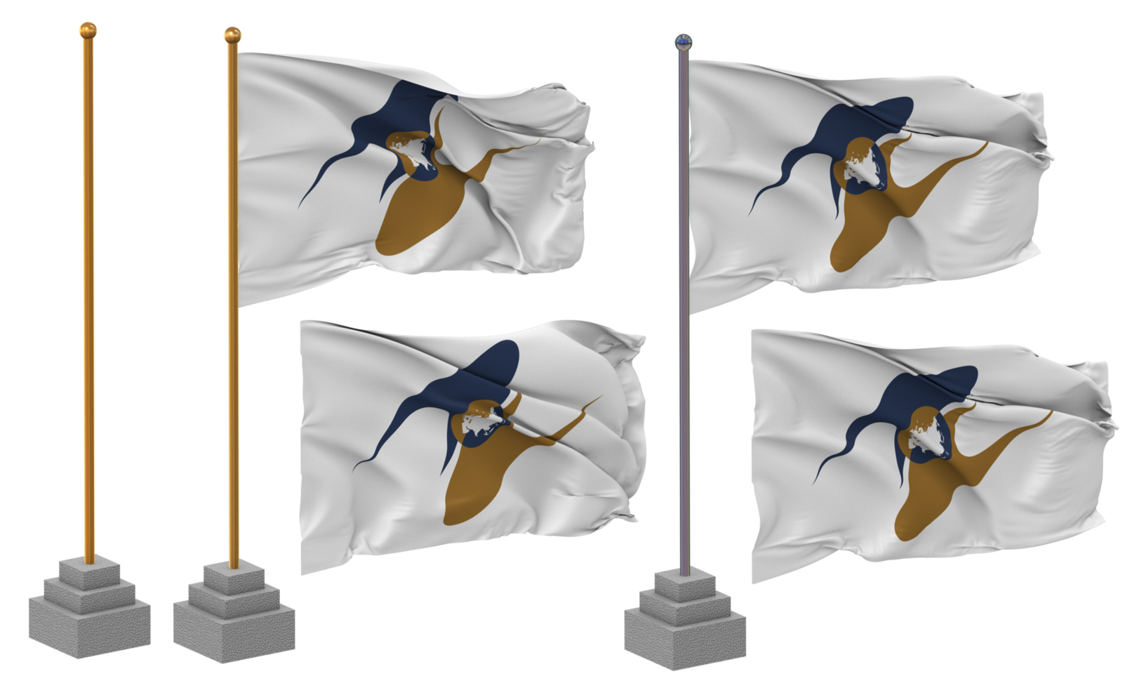 Eurasian Economic Union, EAEU, EEU Flag Waving Different Style With Stand Pole Isolated, 3D Rendering png
