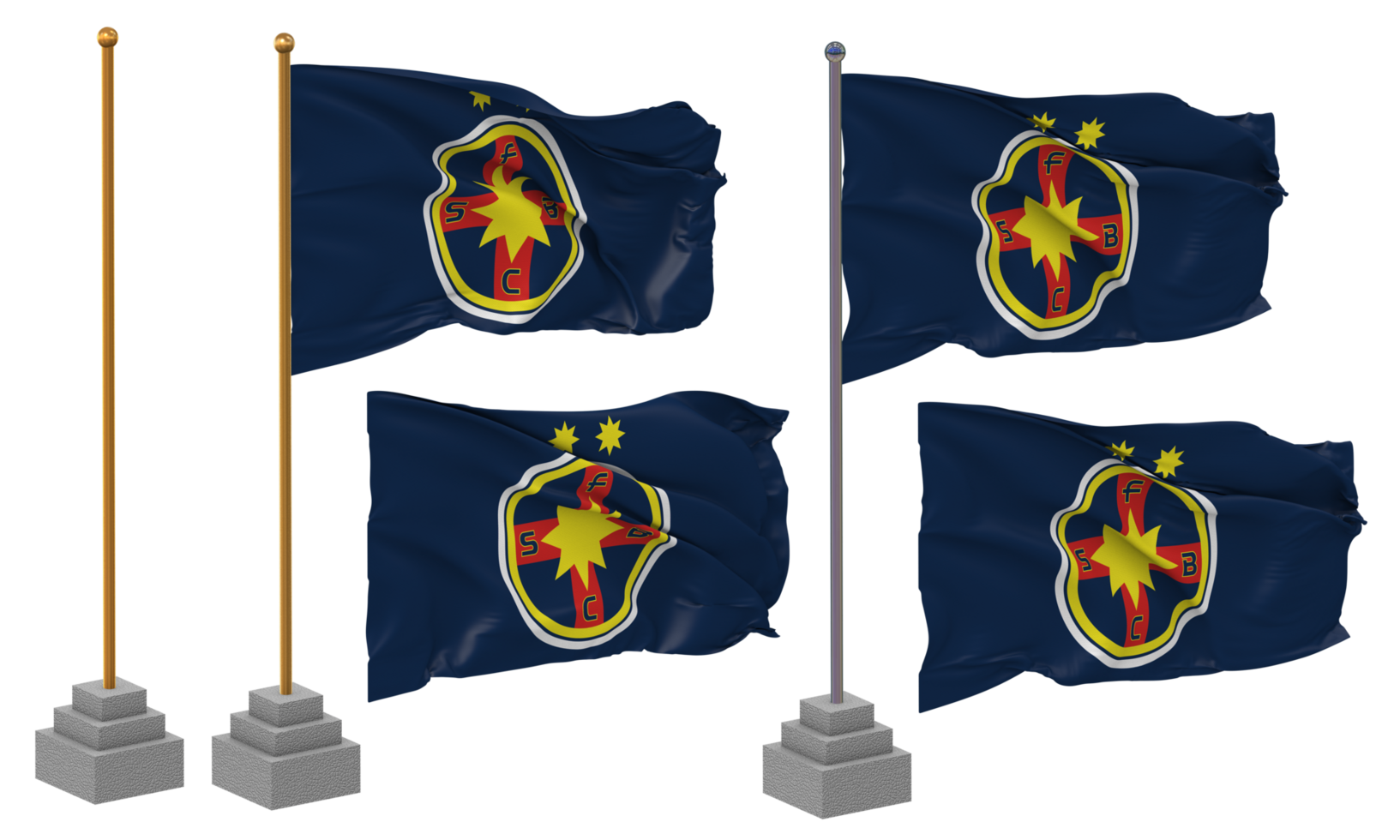 Fotbal Club FCSB Flag Waving Different Style With Stand Pole Isolated, 3D Rendering png