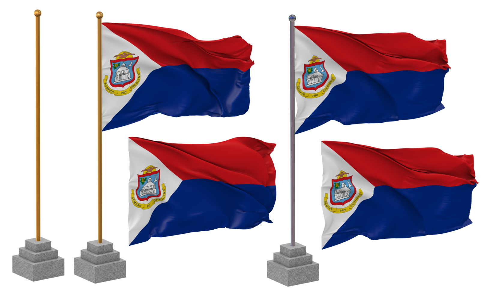 Sint Maarten Flag Waving Different Style With Stand Pole Isolated, 3D Rendering png