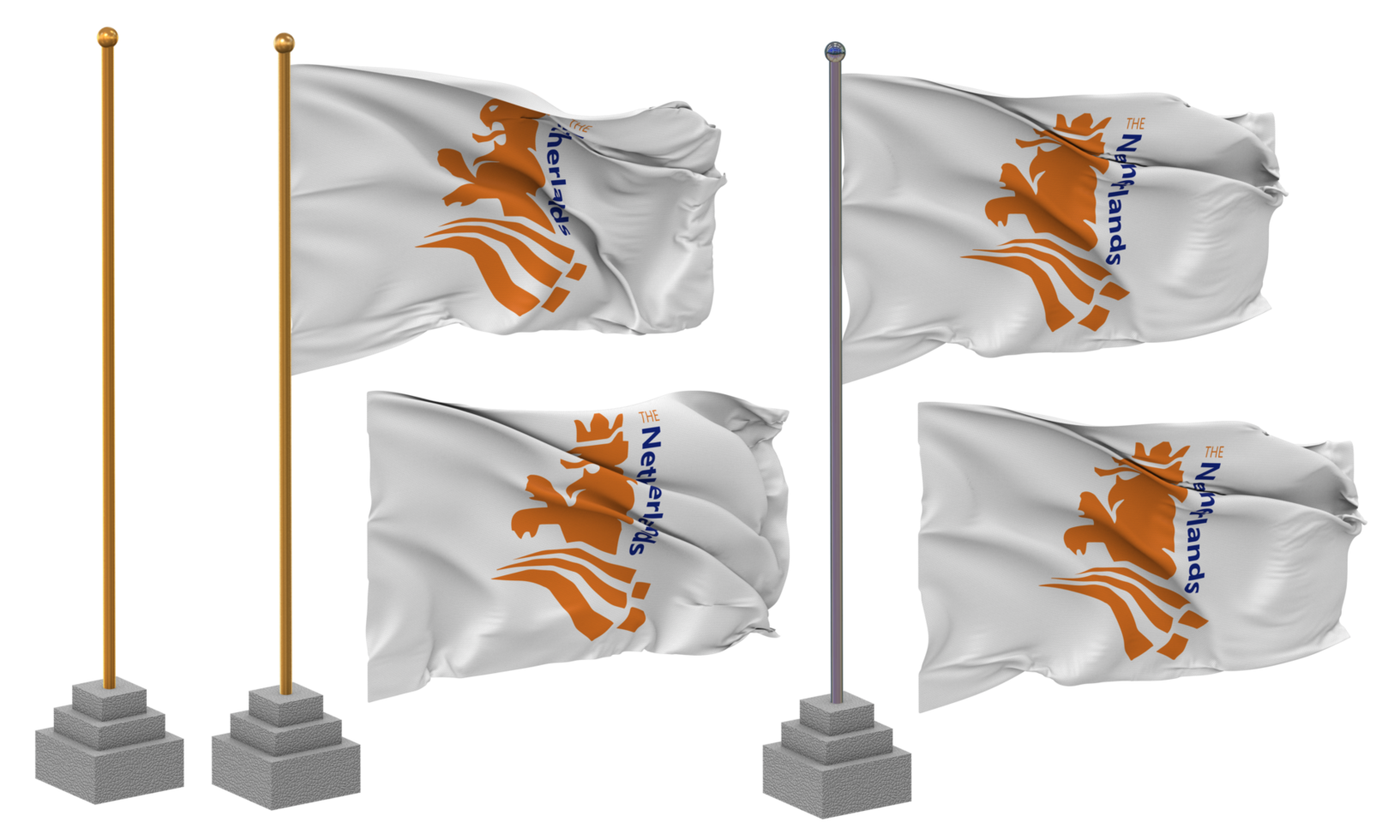 Royal Dutch Cricket Association, Cricket Netherlands Flag Waving Different Style With Stand Pole Isolated, 3D Rendering png