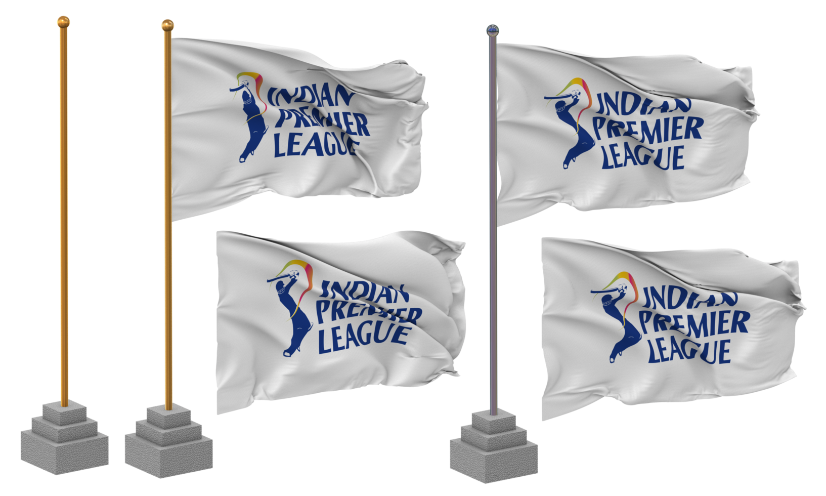 Indian Premier League, IPL Flag Waving Different Style With Stand Pole Isolated, 3D Rendering png