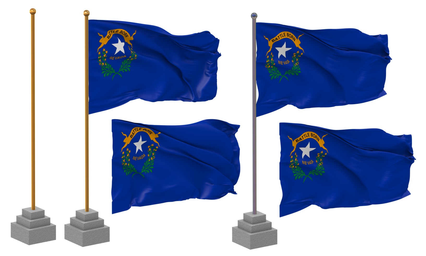 State of Nevada Flag Waving Different Style With Stand Pole Isolated, 3D Rendering png