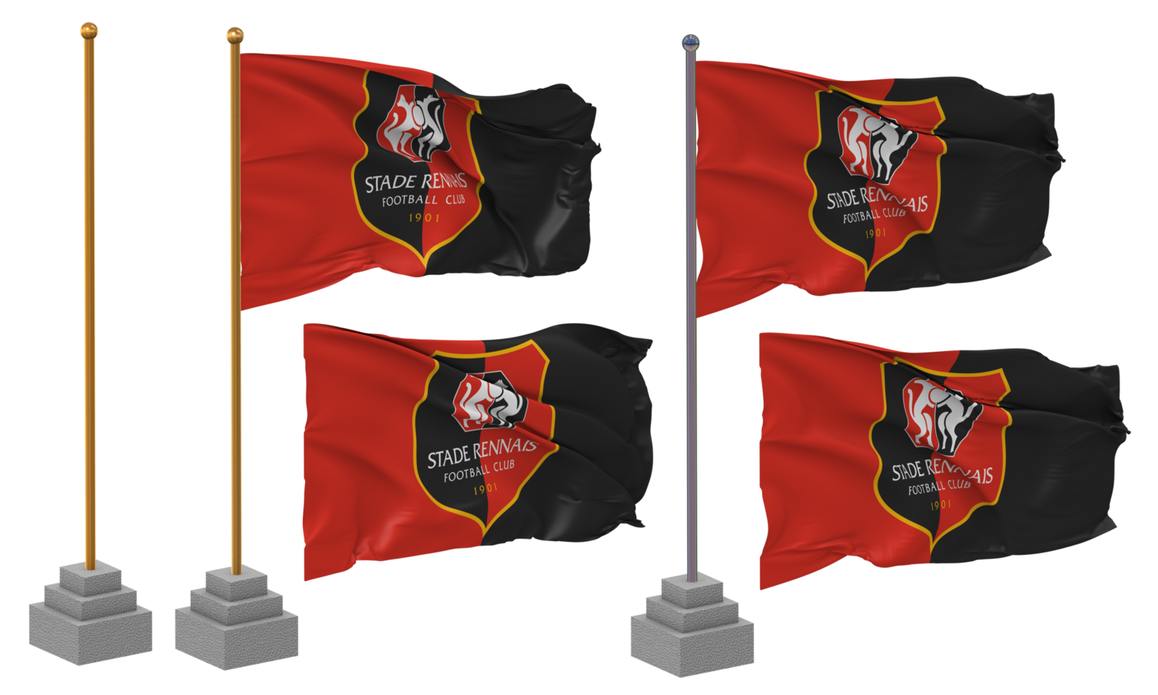 stade rennais fotboll klubb flagga vinka annorlunda stil med stå Pol isolerat, 3d tolkning png