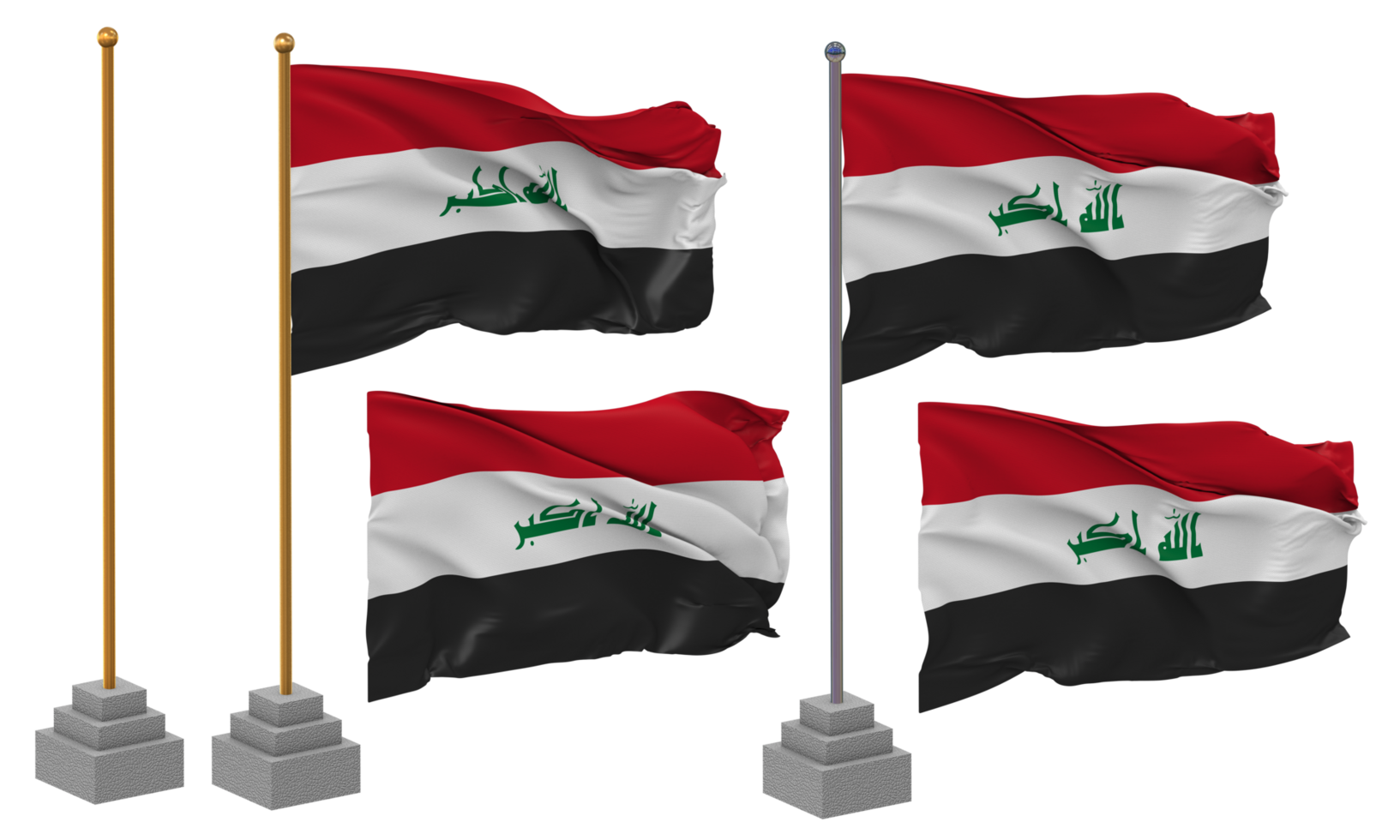 Iraq Flag Waving Different Style With Stand Pole Isolated, 3D Rendering png