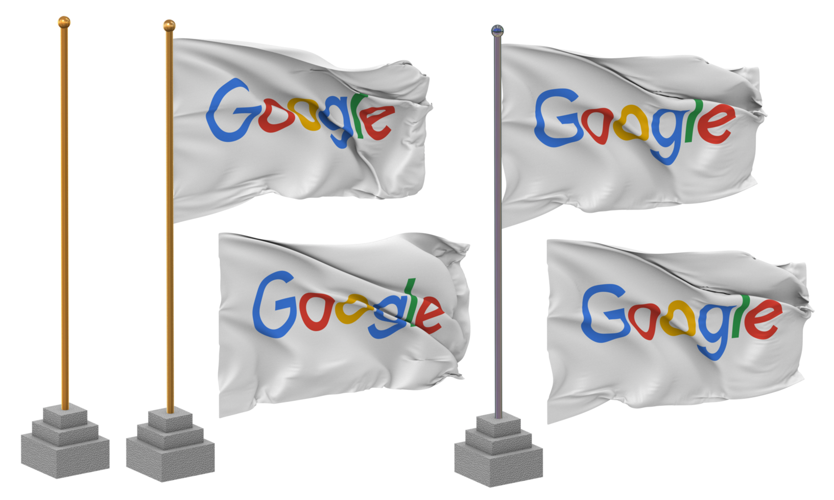 Google Flag Waving Different Style With Stand Pole Isolated, 3D