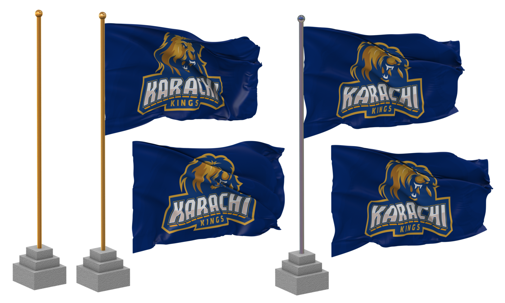 Karachi reyes, kk bandera ondulación diferente estilo con estar polo aislado, 3d representación png