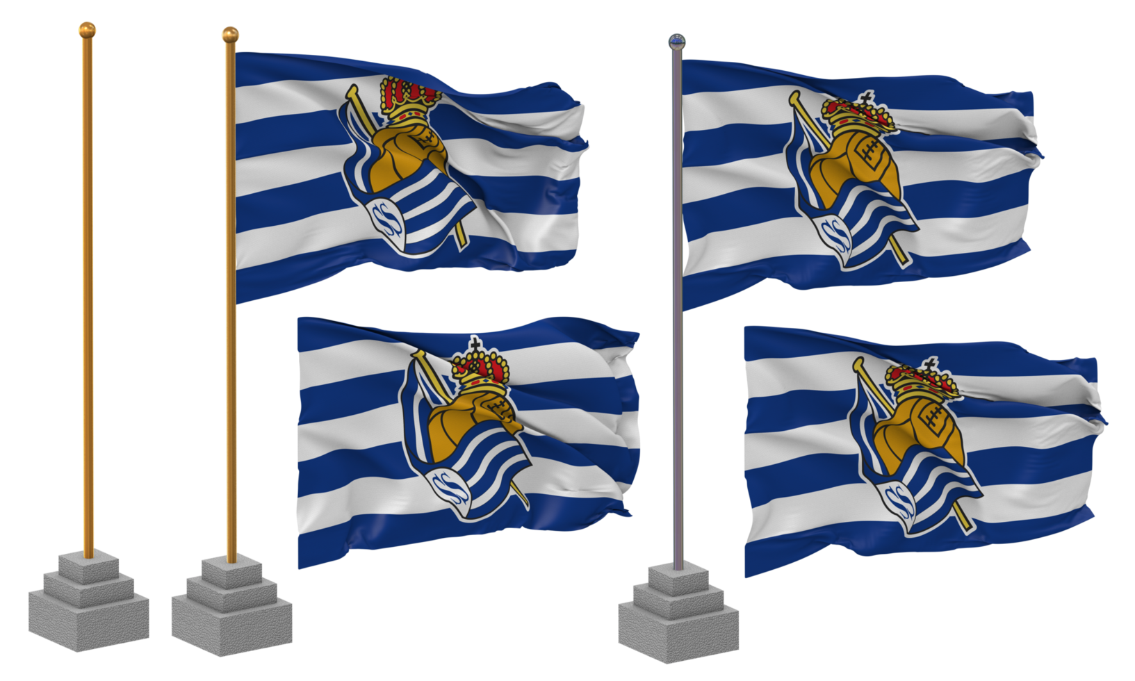 Real Sociedad Football Club Flag Waving Different Style With Stand Pole Isolated, 3D Rendering png