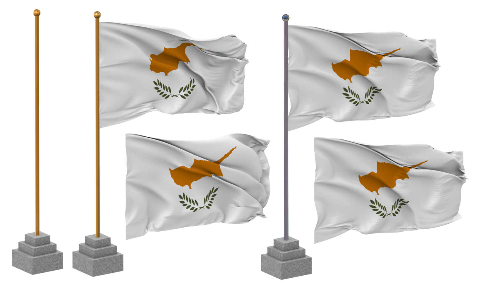 Cyprus Flag Waving Different Style With Stand Pole Isolated, 3D Rendering png