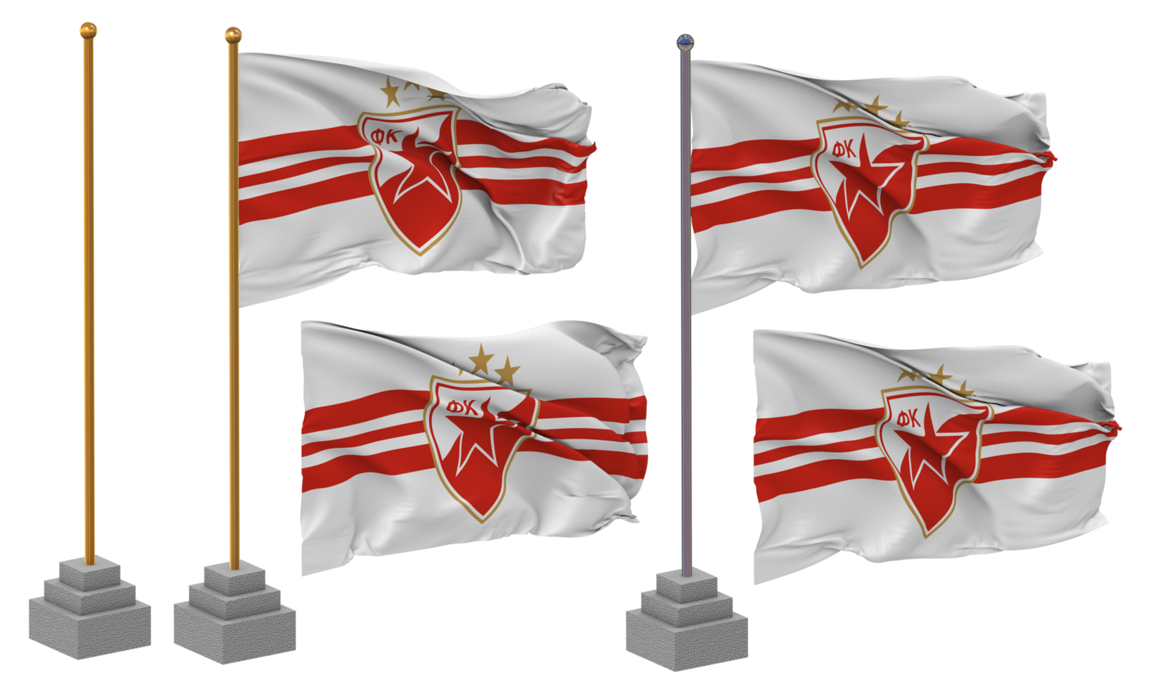 Fudbalski klub Crvena zvezda Flag Waving Different Style With Stand Pole  Isolated, 3D Rendering 32064311 PNG