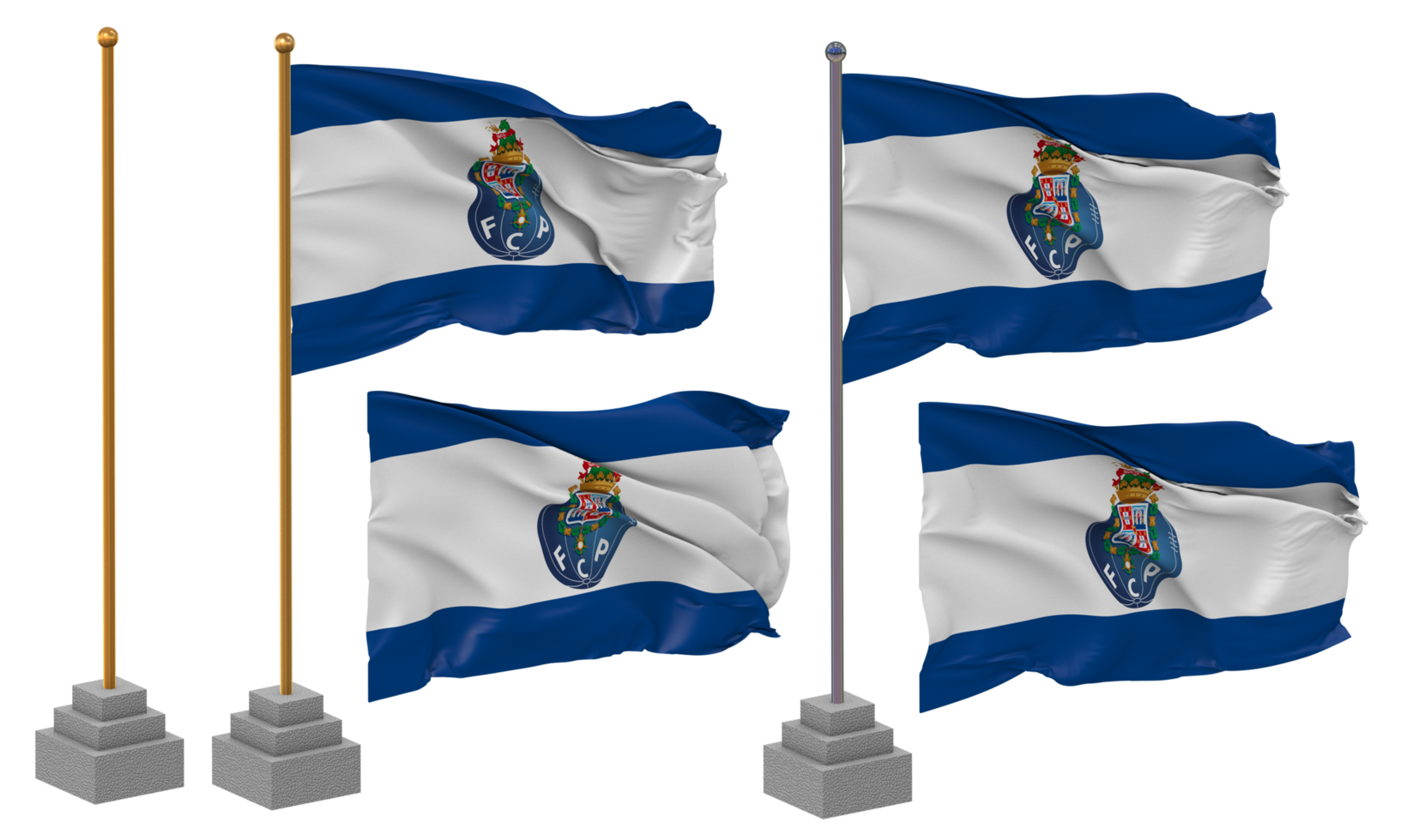 Futebol Clube do Porto Flag Waving Different Style With Stand Pole Isolated, 3D Rendering png