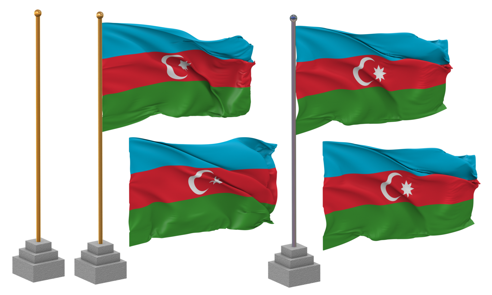 Azerbaijan Flag Waving Different Style With Stand Pole Isolated, 3D Rendering png