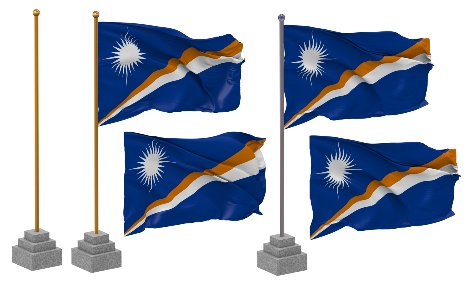 Marshall Islands Flag Waving Different Style With Stand Pole Isolated, 3D Rendering png