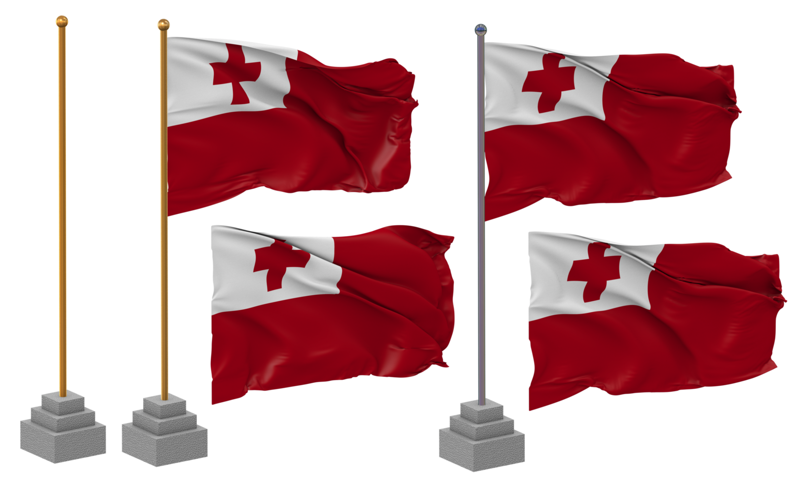 Tonga Flag Waving, Stand, Pole, Isolated, 3d illustration, 3d rendering, Flag, Golden, png